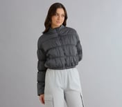 METTALIC PUFFER JACKET, CHARCOAL/LT. GRAY