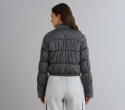 METTALIC PUFFER JACKET, CHARCOAL/LT. GRAY