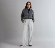 METTALIC PUFFER JACKET, CHARCOAL/LT. GRAY