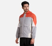 COLORED PANEL HOODED WINDBREAKER, CHARCOAL/LT. GRAY Apparel Top View