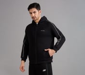 SKECHERS CORDED PANEL HOODIE, BLACK Apparel Top View