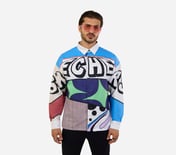 ENGINEERED PRINT FULL SLEEVE SHIRT, TURQ/ PURPLE Apparel Lateral View
