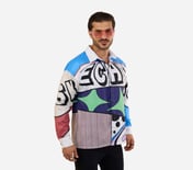 ENGINEERED PRINT FULL SLEEVE SHIRT, TURQ/ PURPLE Apparel Top View