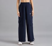 FLARED PANTS WITH SIDE BUNGEE, NAVY