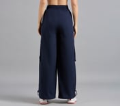 FLARED PANTS WITH SIDE BUNGEE, NAVY