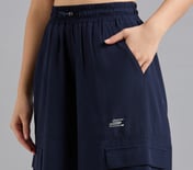 FLARED PANTS WITH SIDE BUNGEE, NAVY
