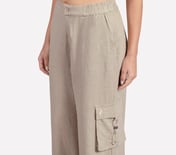 SOLID LINEN BRANDED PANT, BROWN/PINK