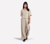 SOLID LINEN BRANDED PANT, BROWN/PINK