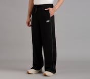 STRAIGHT SIDE SLIT PANTS, BLACK