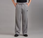 STRAIGHT SIDE SLIT PANTS, CHARCOAL/LT. GRAY