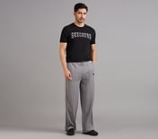 STRAIGHT SIDE SLIT PANTS, CHARCOAL/LT. GRAY