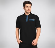 OASIS TWILL PLACKET POLO, BLACK/CHARCOAL/BLUE Apparel Lateral View