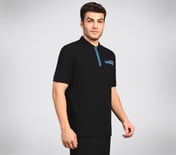 OASIS TWILL PLACKET POLO, BLACK/CHARCOAL/BLUE Apparel Bottom View