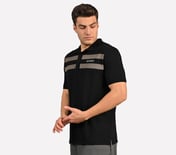 BRANDED DOUBLE PLACKET POLO, BLACK