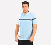 BRANDED DOUBLE PLACKET POLO, CHARCOAL/LT. BLUE