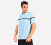 BRANDED DOUBLE PLACKET POLO, CHARCOAL/LT. BLUE