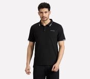 MENS TIPPING POLO, BLACK/CHARCOAL/BLUE