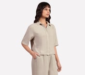 SOLID LINEN BRANDED SHIRT, BROWN/PINK