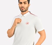 CRICKET SHOULDER TAPE POLO, BLACK/WHITE/RED Apparel Top View
