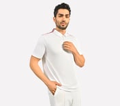 CRICKET SHOULDER TAPE POLO, BLACK/WHITE/RED Apparel Bottom View