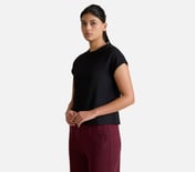 WAFFLE KNIT POPLIN T-SHIRT, BLACK