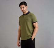 CONTRAST ZIPPER POLO, NATURAL/OLIVE