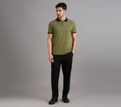 CONTRAST ZIPPER POLO, NATURAL/OLIVE