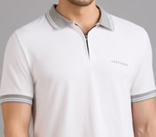 CONTRAST ZIPPER POLO, WHITE