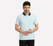 MENS POLO WITH CONTRAST TIPPI, CHARCOAL/LT. BLUE