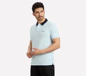 MENS POLO WITH CONTRAST TIPPI, CHARCOAL/LT. BLUE