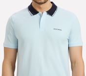 MENS POLO WITH CONTRAST TIPPI, CHARCOAL/LT. BLUE