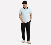 MENS POLO WITH CONTRAST TIPPI, CHARCOAL/LT. BLUE