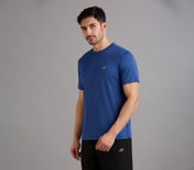 SS PERFORMANCE T-SHIRT, GUNMETAL/BLUE Apparel Top View
