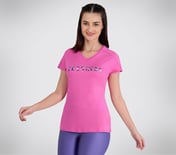 PERFORMANCE GRAPHIC T-SHIRT, SILVER/HOT PINK Apparel Top View