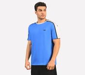 CONTRAST SHOULDER PANEL COTTON, BLUE/RED Apparel Top View