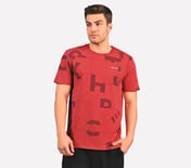 SKECHERS WORD ART AOP T-SHIRT, GRAY/RED Apparel Lateral View