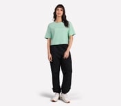 EMBROIDERED BOXY FIT T-SHIRT, AQUA/PURPLE