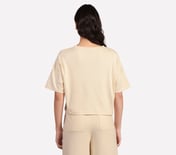 EMBROIDERED BOXY FIT T-SHIRT, NATURAL/BLUE Apparel Left View