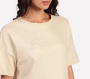 EMBROIDERED BOXY FIT T-SHIRT, NATURAL/BLUE Apparel Right View
