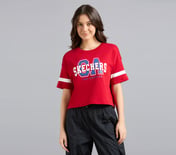 VARSITY PRINT TEE, GRAY/RED Apparel Lateral View
