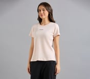 BASIC BRANDED INTERLOCK TEE, NATURAL/BLUE Apparel Top View