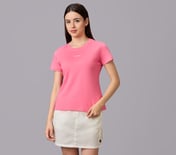 BASIC BRANDED INTERLOCK TEE, PINK/WHITE/TURQUOISE