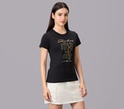 FLORAL FOIL PRINT TEE, BLACK