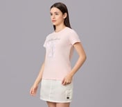 FLORAL FOIL PRINT TEE, WHT/HT PNK/PRPL