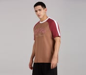 SLEEVE COLOR BLOCK TEE, CHOCOLATE/ORANGE Apparel Top View