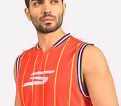 BASKETBALL V NECK TANK, WHITE/BLACK/ORANGE