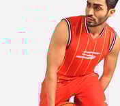 BASKETBALL V NECK TANK, WHITE/BLACK/ORANGE