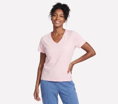 Pima V-Neck Tee — WHITE / PINK 1