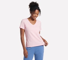 Pima V-Neck Tee — WHITE / PINK 3