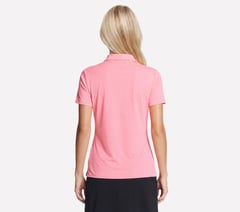 GO GOLF Short Sleeve Birdie Zip Front Polo — NEON CORAL / PURPLE 2
